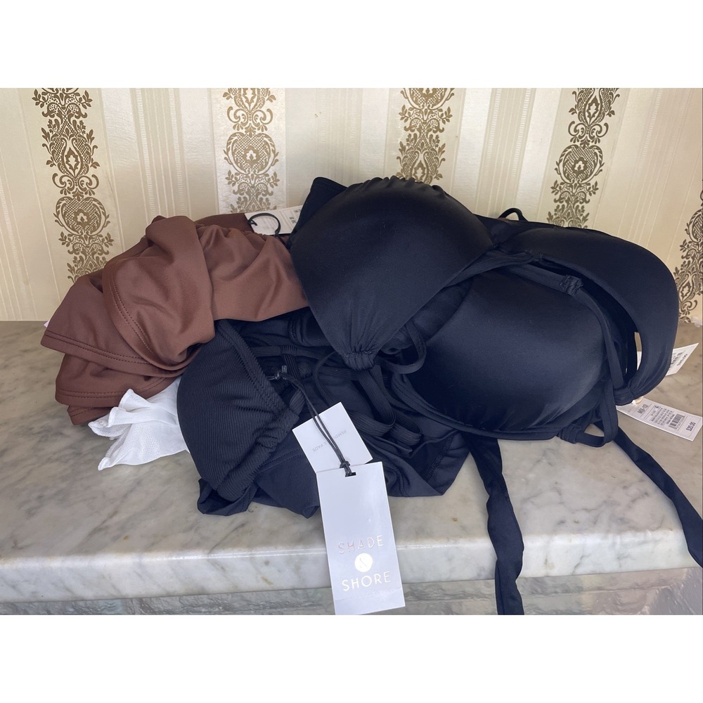 NWT Size M Bikini Separates Top Bottom Black Brown White | Multiples‎ Discount